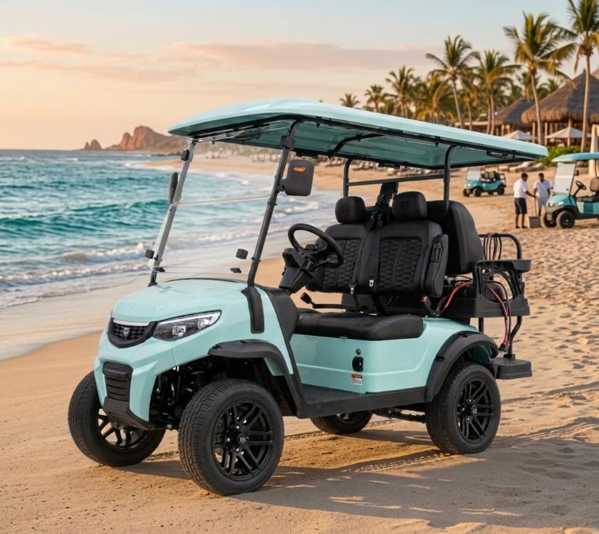 Golf cart on the Surfside Beach shoreline